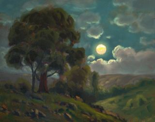 Oil Painting Landscape Vintage American Art Signed Impressionist Moon Max Cole