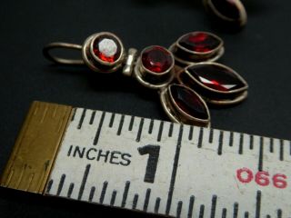 Vintage Sterling Silver 925 Faceted Red Garnet Gemstone Hinged Marquis Earrings 6