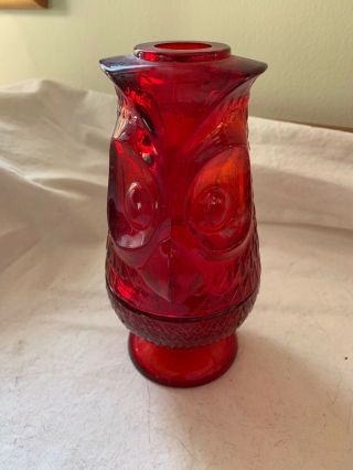 Vintage Viking Ruby Red Art Glass Owl Glimmering Fairy Lamp - Perfect