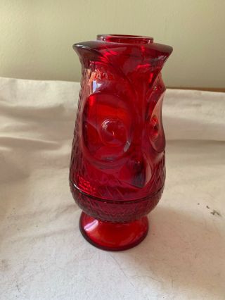 Vintage Viking Ruby Red Art Glass Owl Glimmering Fairy Lamp - Perfect 2