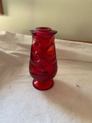 Vintage Viking Ruby Red Art Glass Owl Glimmering Fairy Lamp - Perfect 3