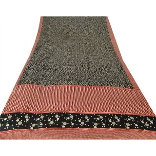 Sanskriti Vintage Black Saree Crepe Printed Fabric Craft Decor 5 Yd Sari 3