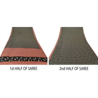 Sanskriti Vintage Black Saree Crepe Printed Fabric Craft Decor 5 Yd Sari 8