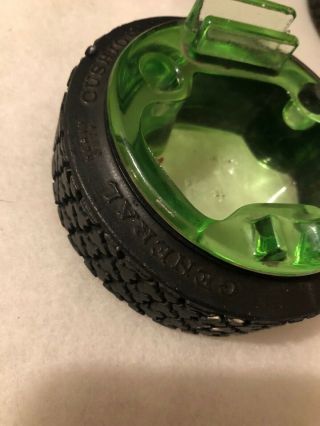 Vintage General Cushion Tire Ashtray Green Depression Glass w/ Match Holder 6