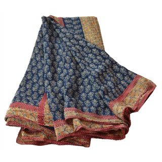 Sanskriti Vintage Blue Saree 100 Pure Crepe Silk Printed Fabric Soft Craft Sari 6