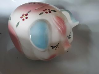 Vintage Hull Corky The Pig Pink Blue Ceramic Piggy Bank W/ Flowers 