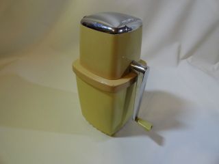 Retro Vtg Mid Century Mod Swing - A - Way Ice Crusher Yellow Gold Hand Crank Barware