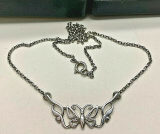 Vintage Signed Ola Gorie Sterling Silver Art Nouveau Design Butterfly Necklace