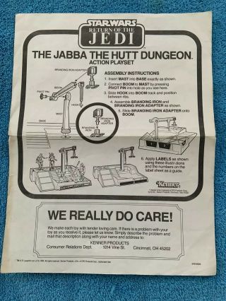 Vintage Star Wars Jabba The Hutt Dungeon Playset Instructions