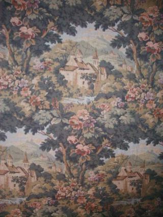 Vintage Aubusson Tapestry Upholstery Fabric French Castles Verdure 52 X 56 Vg