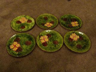 Vintage Set Of 6 Cico Germany Hand Painted Plates Lily Flowers Majolica 2306