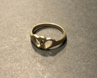 Vintage 14k Yellow Gold Double Heart Ring 1.  8 G Size 3.  5