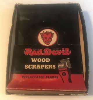 Vintage Red Devil Wood Scrapers Display Box W/ 3 Wood Scrapers