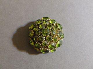 Vintage Gold Tone Peridot Green Rhinestone Dome Pin Brooch