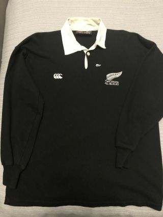 Vintage 90s Zealand All Blacks Rugby Jersey Long Sleeves With Pin Preloved