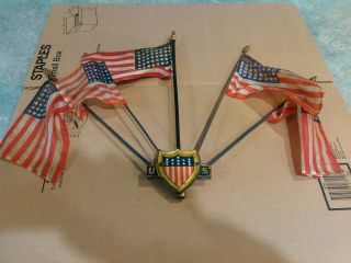 Vintage License Plate Topper.  Stars And Stripes.  5 Flags.  48 Stars.  Canada Pat:1927