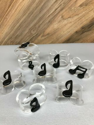 Set Of 8 Acrylic Vintage Music Note Napkin Rings Vintage Plastic Clear