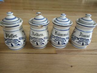 Vintage Decorative German Ceramic Spice Jars With Lids