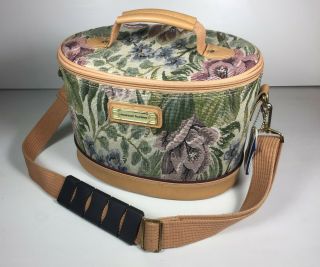 Vintage American Tourister Floral Tan Tapestry Makeup Train Vanity Case Luggage