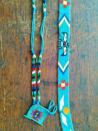 Colorful Vintage Native American Hand Beaded Jewelry Findings W/ Thunderbird