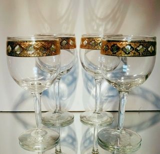4 (Four) Vintage CULVER LTD GLASS VALENCIA Wine Glasses 24K Gold Trim 2