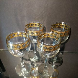 4 (Four) Vintage CULVER LTD GLASS VALENCIA Wine Glasses 24K Gold Trim 3