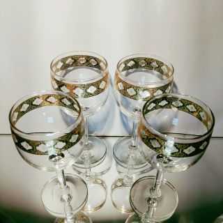 4 (Four) Vintage CULVER LTD GLASS VALENCIA Wine Glasses 24K Gold Trim 4