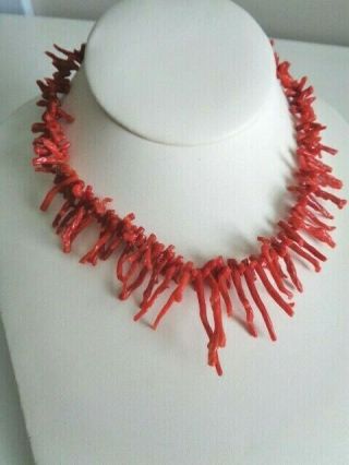 Vintage Natural Red Branch Coral Bead Strand Necklace Unique 27g