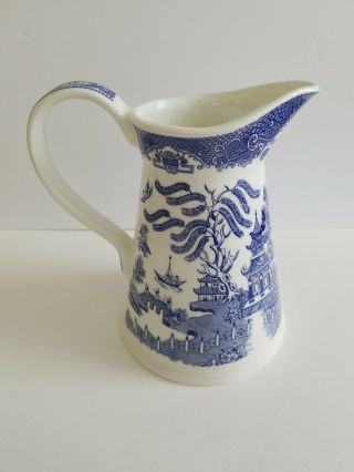 Vintage Blue Willow Pitcher Jug Countryside By Regal Made In England