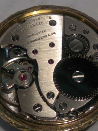 Vintage 17 Jewel Incabloc Swiss Pocket Watch Pendant Gold Jeanbourquin & Cie 3