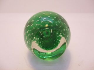 Bud Vase Glass Green Bubble Bottom Paperweight Vintage 4