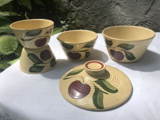 Vintage Set Of 5 Watt Apple Ribbed Mixing Nesting Bowls 6 7 8 Usa Pottery