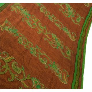 Tcw Vintage Orange Saree Pure Crepe Silk Hand Embroidered Craft Fabric Sari Prem