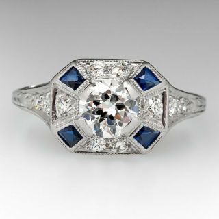 Vintage Art Deco 925 Blue Sapphir Sterling Silver Engagement Wedding Bridal Ring