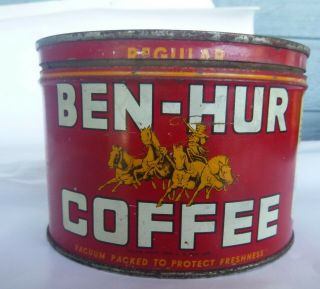 Vintage Ben - Hur Coffee 1 Lb Keywind Tin Can La San Fran California Right Lid