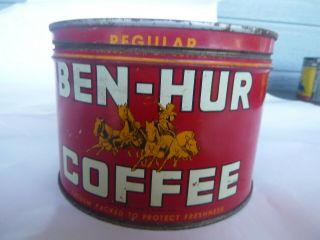 vintage Ben - Hur Coffee 1 lb keywind tin can LA San Fran California right lid 3