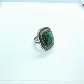 Vintage Sterling Silver Mexican Ring With Green Stone - Size 8