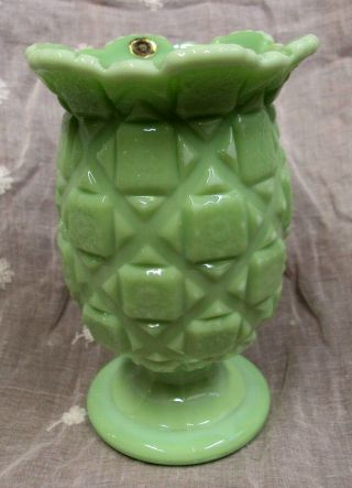 Vtg Westmoreland Glass Old Quilt Block Jadeite Jadite Green Vase 6.  5 " H
