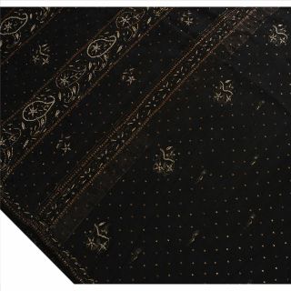 Tcw Vintage Saree 100 Pure Silk Hand Beaded Woven Black Craft Fabric Sari 2