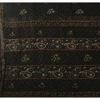 Tcw Vintage Saree 100 Pure Silk Hand Beaded Woven Black Craft Fabric Sari 4