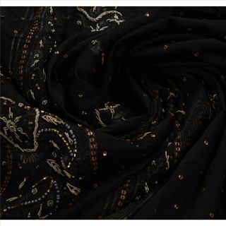 Tcw Vintage Saree 100 Pure Silk Hand Beaded Woven Black Craft Fabric Sari 5