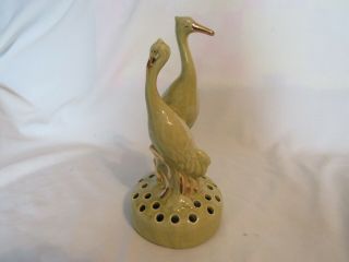 Vintage Nor - So (camark) Pottery Hand Painted 22kt.  Gold Trim Pelican Flower Frog