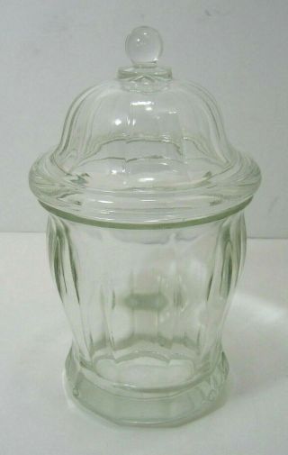 Vintage Clear Glass Apothecary Drug Store Candy Jar & Lid With 10 Panels 10 1/2 "