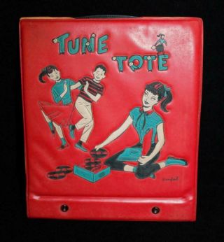 Vintage 1960 ' s Tune Tote Record Carrier by Ponytail 45 Case Holder Red Look 3