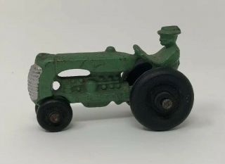 Vintage Cast Iron Arcade Toy Green Tractor With Wood Wheels C1930 -