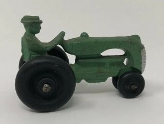 Vintage Cast Iron Arcade Toy Green Tractor With Wood Wheels c1930 - 2