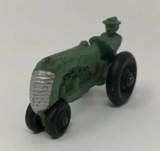 Vintage Cast Iron Arcade Toy Green Tractor With Wood Wheels c1930 - 3