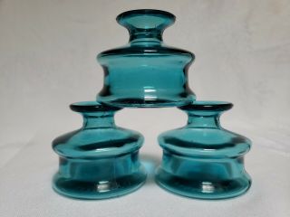 3 Vintage Dansk Designs France Aqua Glass Vase Inkwell Candle Holders Euc