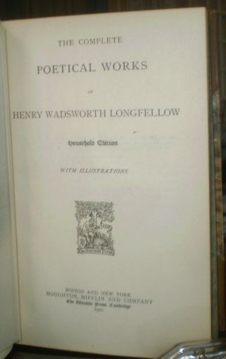 COMPLETE POETICAL OF HENRY WADSWORTH LONGFELLOW,  1900,  LEATHER 5