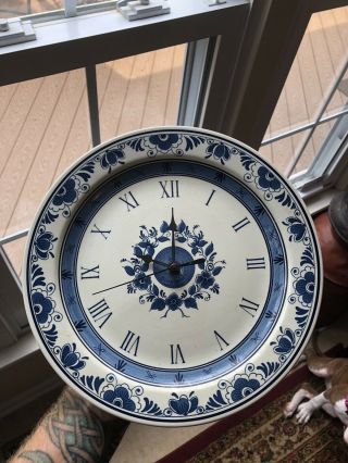 Vintage Blue Delft Holland Wall Clock Blauw Delfts Royal Distel Scr.  Handpainted